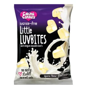 100g No Added Sugar LIQUORICE flavoured White Chocolate LuvBites